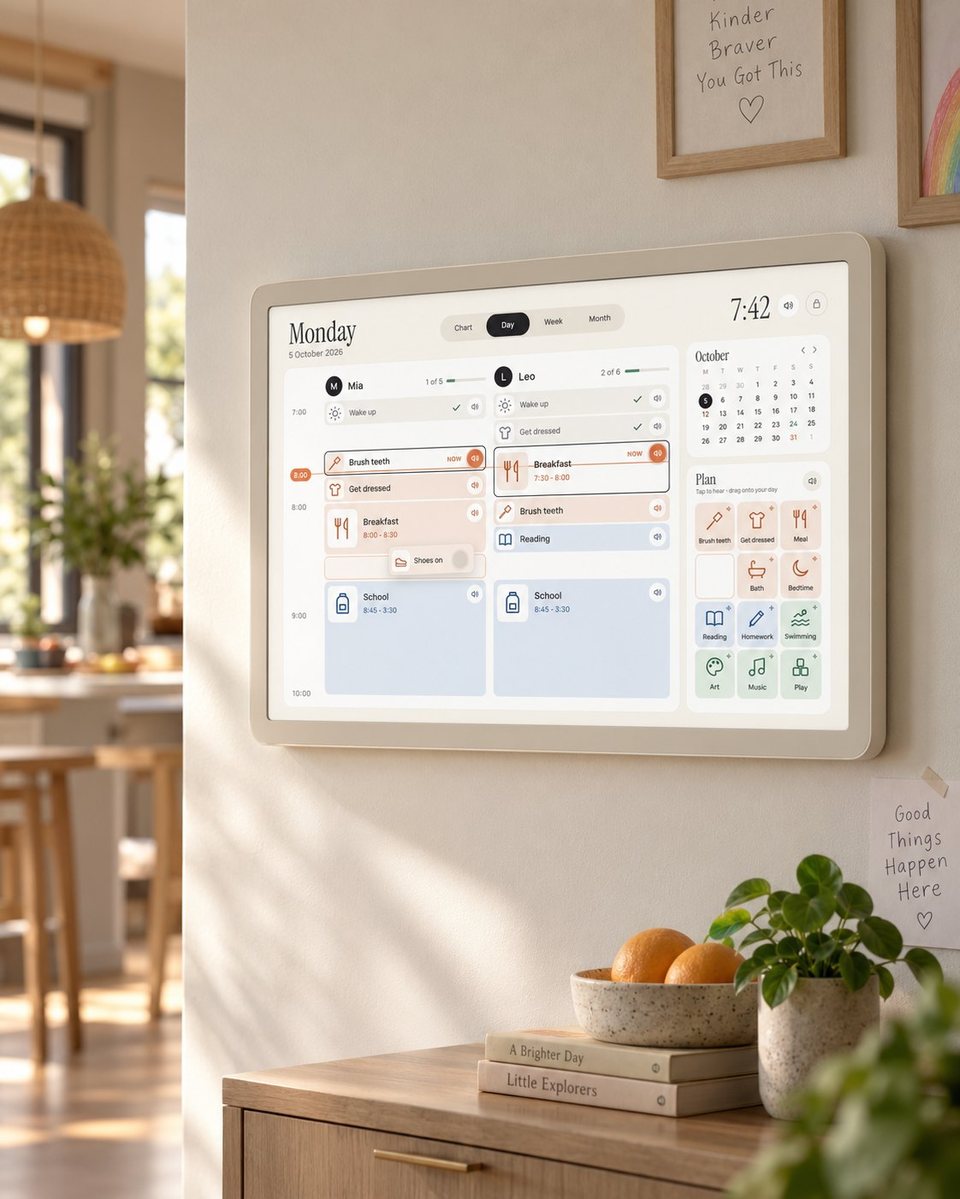 CURI TIME BOX Day view on a kitchen wall